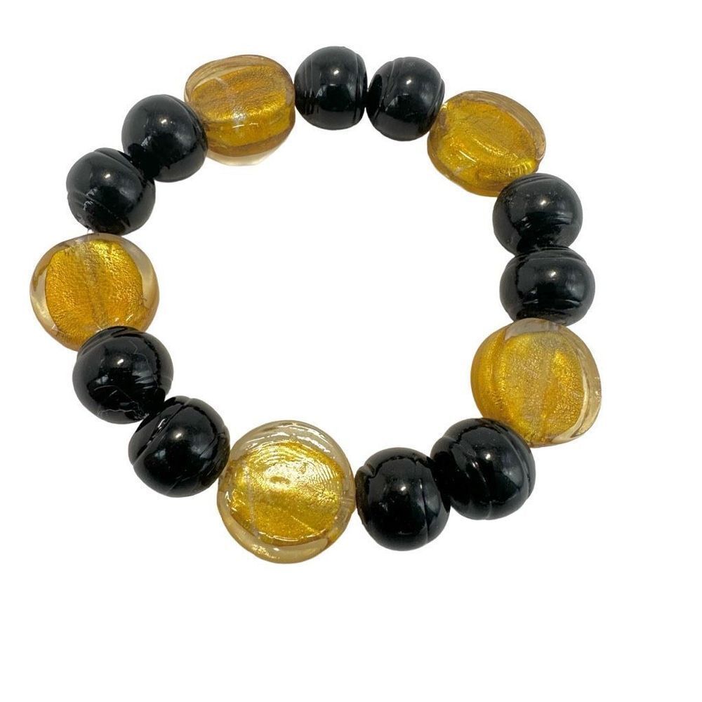 Black and yellow stretchy beaded bracelet